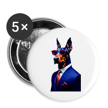 Cooler Dobermann lustig Hund in Anzug mit Krawatte - Buttons groß 56 mm (5er Pack) - Weiß - Vorne