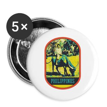 Kind und Büffel von den Reisfeldern auf den Philippinen - Buttons groß 56 mm (5er Pack) - Weiß - Vorne