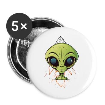 Tête d’extraterrestre sur un vaisseau spatial - Lot de 5 grands badges (56 mm) - blanc - Devant