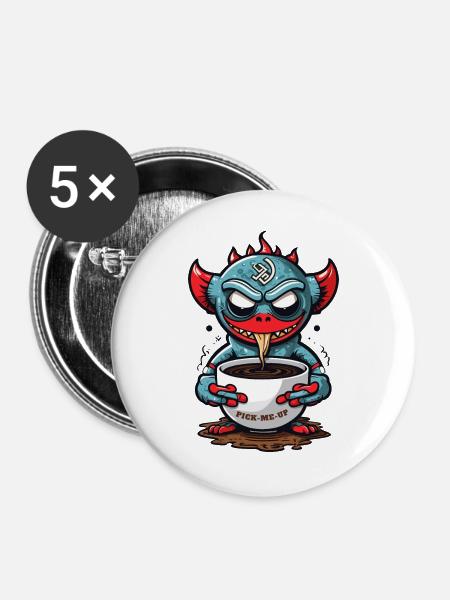 Kaffee Monster - Buttons groß 56 mm (5er Pack) - Weiß