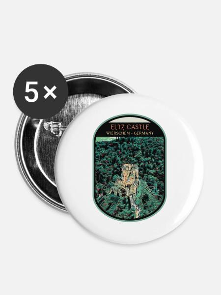Illustration Schloss Eltz, Moseltal - Buttons groß 56 mm (5er Pack) - Weiß