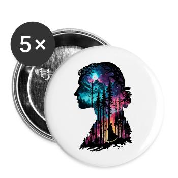 Silhouette / Wald / Porträt / Bäume / Person - Buttons groß 56 mm (5er Pack) - Weiß - Vorne