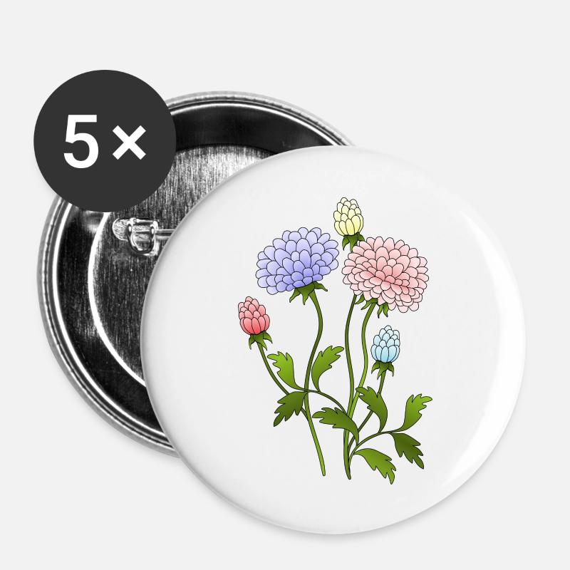 Blumen - Buttons groß 56 mm (5er Pack) - Weiß