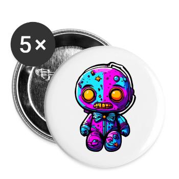 Poupée d’horreur / Halloween / Effrayant / Sombre - Lot de 5 grands badges (56 mm) - blanc - Devant