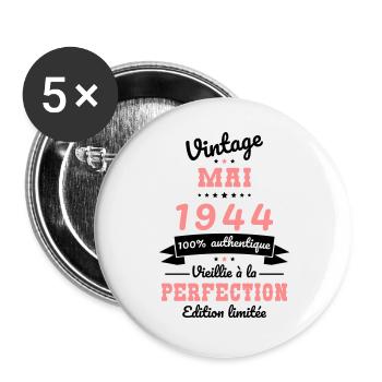 80-jähriges Jubiläum - Jahrgang - Mai 1944 - Buttons groß 56 mm (5er Pack) - Weiß - Vorne