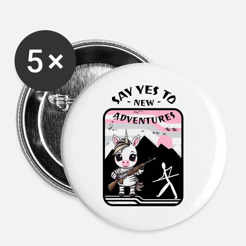 Zebra Einhorn - Buttons groß 56 mm (5er Pack) - Weiß