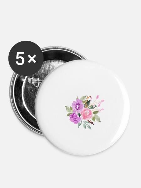 Lila Blumenbuchstabe S - Buttons groß 56 mm (5er Pack) - Weiß