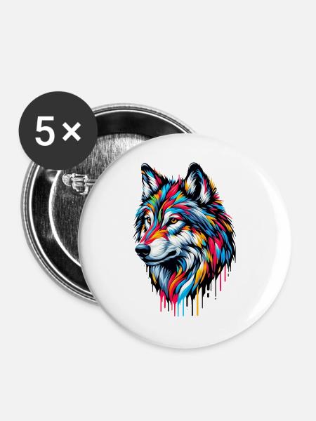 Wolf - Buttons groß 56 mm (5er Pack) - Weiß