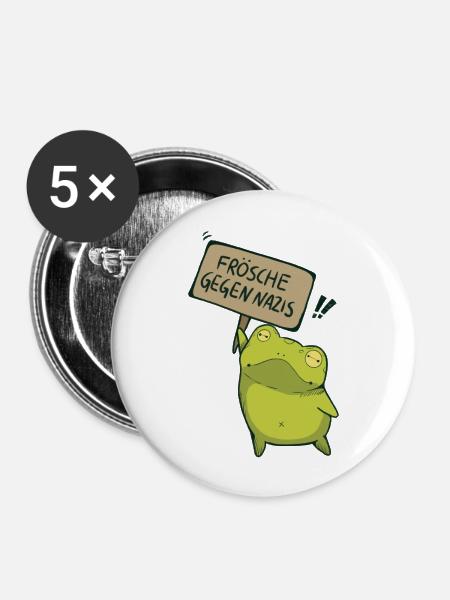 Frösche gegen Nazis - Buttons groß 56 mm (5er Pack) - Weiß