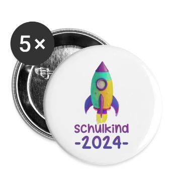 schulkind rakete 2024 02 - Buttons groß 56 mm (5er Pack) - Weiß - Vorne