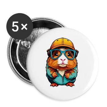 Cute guinea pig with glasses - Buttons large 2.2''/56 mm (5-pack) - white - Front