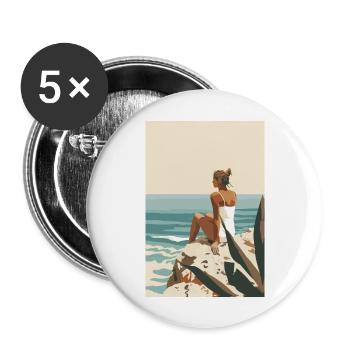 Ein Moment der Ruhe, Frau auf Felsen am Meer | AI - Buttons groß 56 mm (5er Pack) - Weiß - Vorne