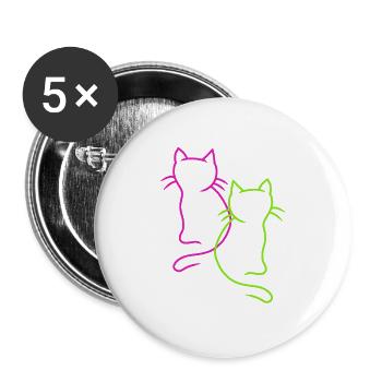Katze Katzen Retro 80 Vintage 90er - Buttons groß 56 mm (5er Pack) - Weiß - Vorne