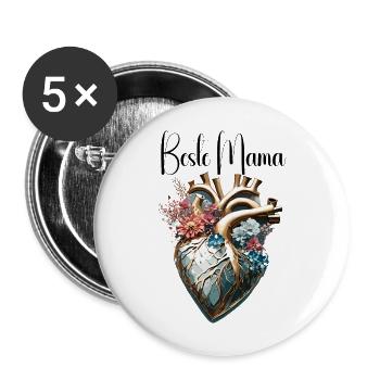 Herz / Muttertag / Liebe / Feiertage / Love - Buttons groß 56 mm (5er Pack) - Weiß - Vorne