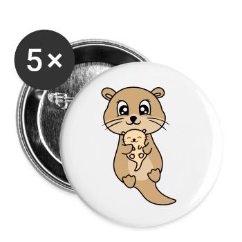 Mère et bébé loutre mignon - Lot de 5 grands badges (56 mm) - blanc - Devant