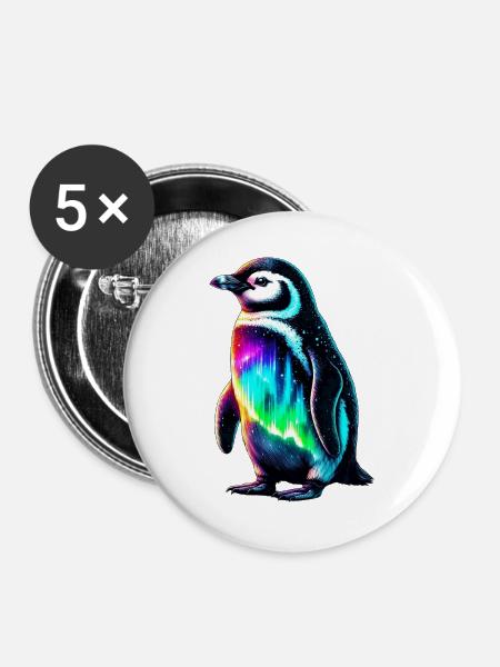 Aurora Borealis Pinguin - Buttons groß 56 mm (5er Pack) - Weiß