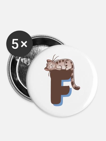 Katze Buchstabe F - Buttons groß 56 mm (5er Pack) - Weiß