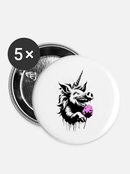 Schweinhorn mit Zuckerwatte - Buttons groß 56 mm (5er Pack) - Weiß