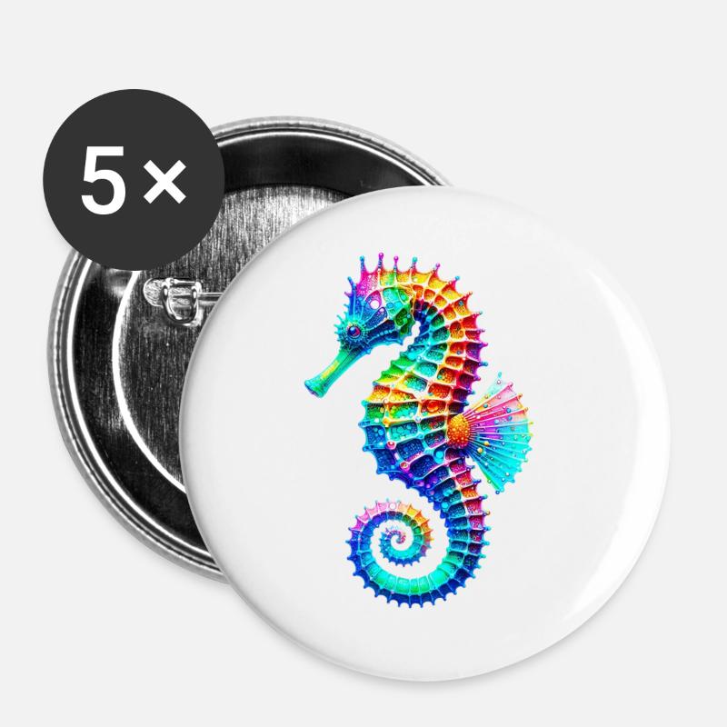 Seepferdchen - Buttons groß 56 mm (5er Pack) - Weiß