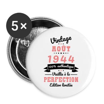 80-jähriges Jubiläum - Jahrgang - August 1944 - Buttons groß 56 mm (5er Pack) - Weiß - Vorne