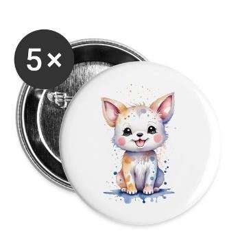 Kawaii Canine Charm: Watercolor Dog Painting - Buttons large 2.2''/56 mm (5-pack) - white - Front