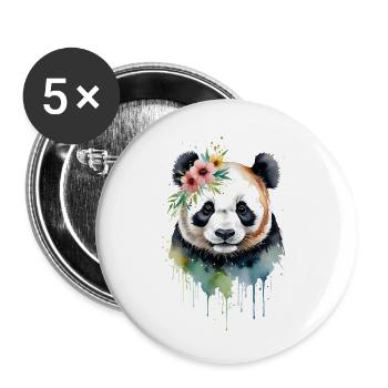 Watercolor Panda Surrounded by Flowers - Buttons large 2.2''/56 mm (5-pack) - white - Front