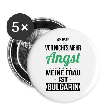 Meine Frau ist Bulgarin - Geschenkidee Humor - Buttons groß 56 mm (5er Pack) - Weiß - Vorne