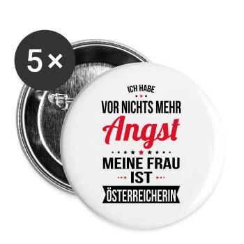 Meine Frau ist Österreicherin - Geschenkidee Humor - Buttons groß 56 mm (5er Pack) - Weiß - Vorne