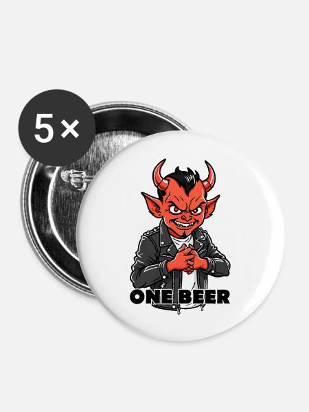 Roter Teufel - Buttons groß 56 mm (5er Pack) - Weiß