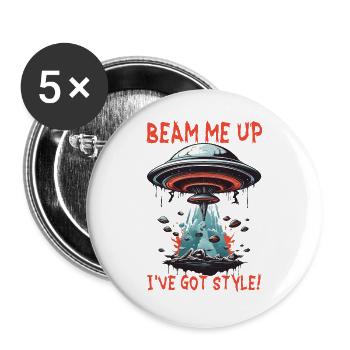 DRÔLE D’INVASION D’OVNI RÉTRO BEAM ME UP J’AI DU STYLE - Lot de 5 grands badges (56 mm) - blanc - Devant