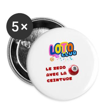 LOTO - BINGO - 8 - LE ZERO AVEC LA CEINTURE - Lot de 5 grands badges (56 mm) - blanc - Devant