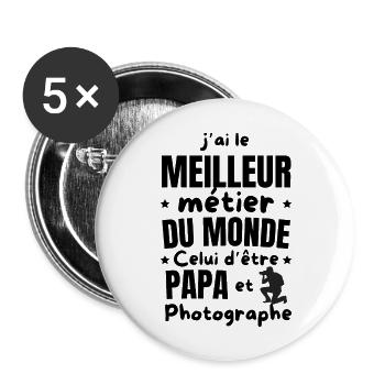 PAPA PHOTOGRAPHE - Lot de 5 grands badges (56 mm) - blanc - Devant