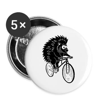 Black hedgehog on a bike - Buttons large 2.2''/56 mm (5-pack) - white - Front
