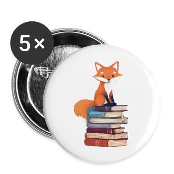 Renard sur pile de livres - Lot de 5 grands badges (56 mm) - blanc - Devant