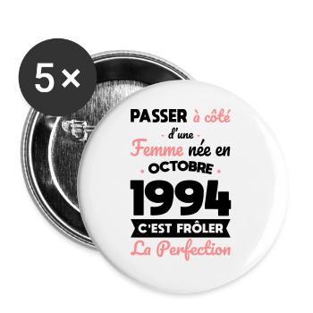 30th Birthday - Born in October 1994 - Buttons large 2.2''/56 mm (5-pack) - white - Front