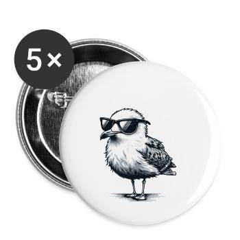 Is Watt Coole Möwe Urlaub Nordsee - Buttons groß 56 mm (5er Pack) - Weiß - Vorne