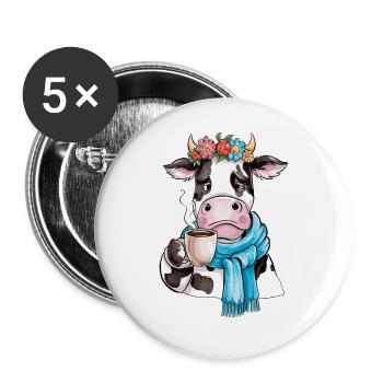 Vache café - Lot de 5 grands badges (56 mm) - blanc - Devant