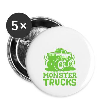 Monstertrucks für Kinder - Buttons groß 56 mm (5er Pack) - Weiß - Vorne