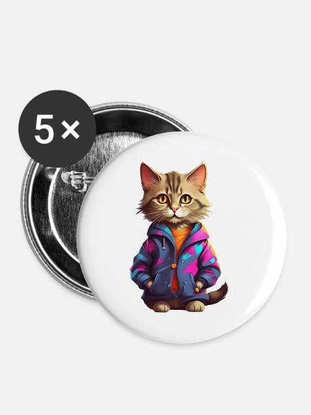 Stilvolle Stadtkatze - Buttons groß 56 mm (5er Pack) - Weiß