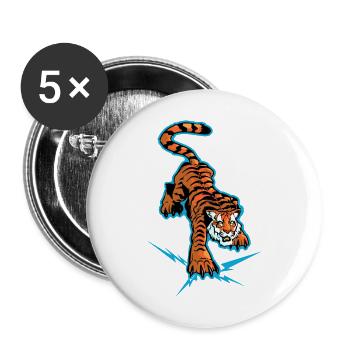 Tiger und Blitz unter den Pfoten - Buttons groß 56 mm (5er Pack) - Weiß - Vorne