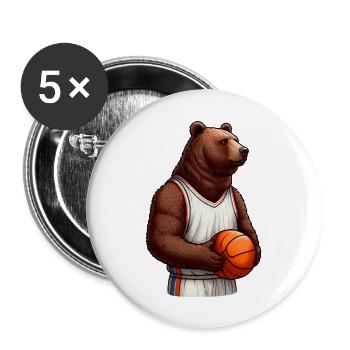 Bären-Basketballspieler - Buttons groß 56 mm (5er Pack) - Weiß - Vorne