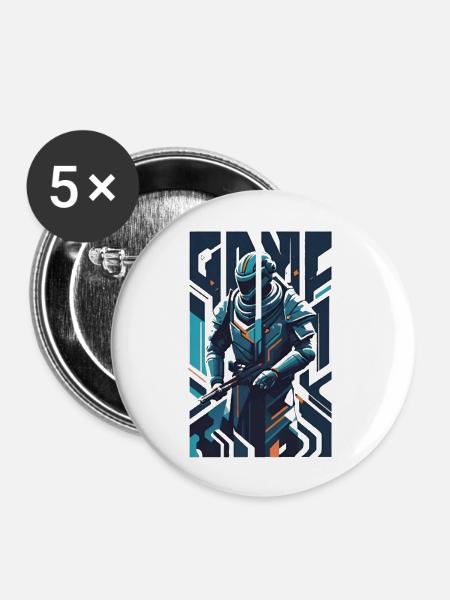 Cyber-Soldat - Buttons groß 56 mm (5er Pack) - Weiß