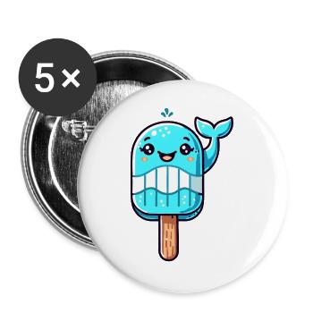 An ice cream in the shape of a smiling whale - Buttons large 2.2''/56 mm (5-pack) - white - Front