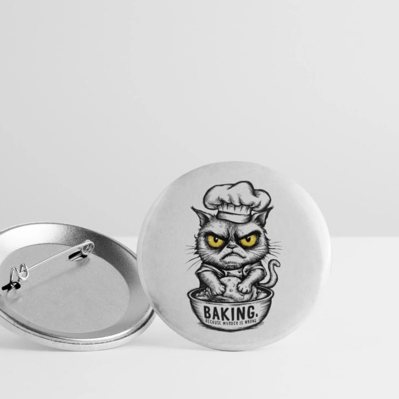 Baking Because Murder Is Wrong Sarcastic Cat Buttons large 2.2''/56 mm (5-pack)