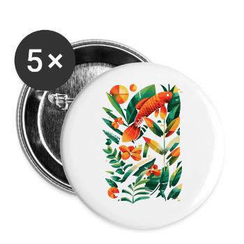 Fischerei Grafik - Buttons groß 56 mm (5er Pack) - Weiß - Vorne