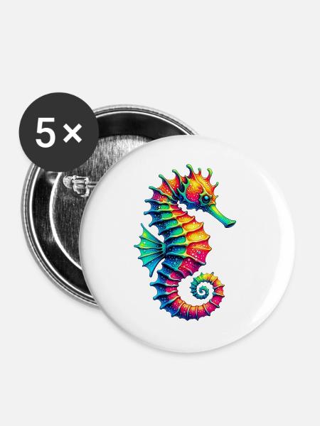 Seepferdchen - Buttons groß 56 mm (5er Pack) - Weiß