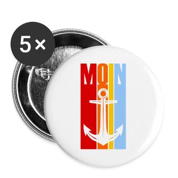 Moin - Guten Morgen - Nordsee - Ostsee - Anker - Buttons groß 56 mm (5er Pack) - Weiß - Vorne