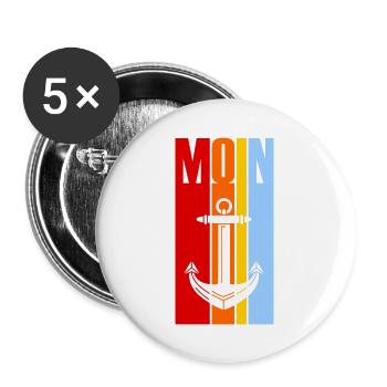 Moin - Guten Morgen - Nordsee - Ostsee - Anker - Buttons groß 56 mm (5er Pack) - Weiß - Vorne