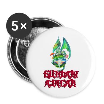 Green Dragon auf Mutter Erde (Logo Sundari Ajagar) - Buttons groß 56 mm (5er Pack) - Weiß - Vorne