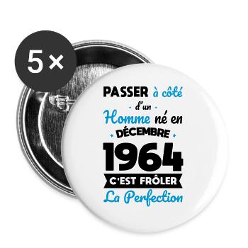60th Birthday - Born in December 1964 - Buttons large 2.2''/56 mm (5-pack) - white - Front